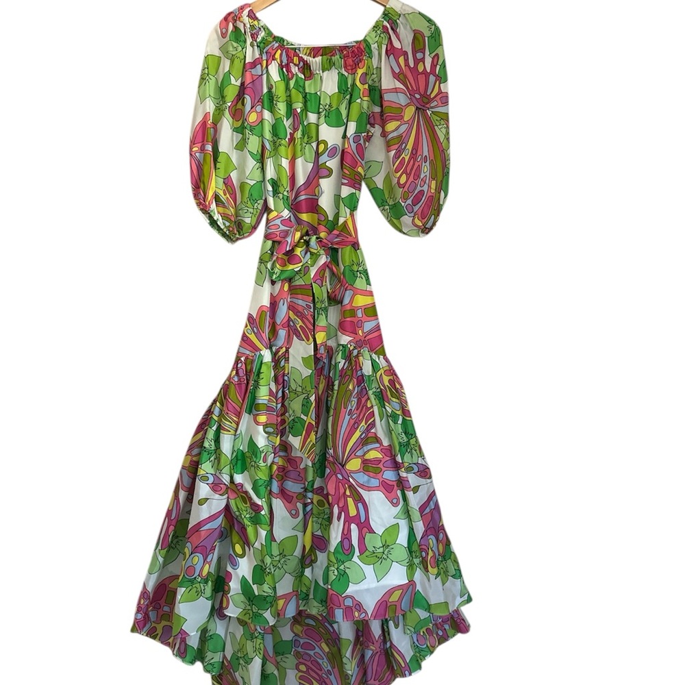 Trina Turk Off the Shoulder HighLow Floral Vibrant Multicolor Silk Dress Size S - Picture 4 of 14